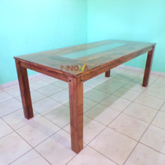Mesa De Algarrobo Pradera Con Vidrio. 2,00 x 0,90 M. - comprar online