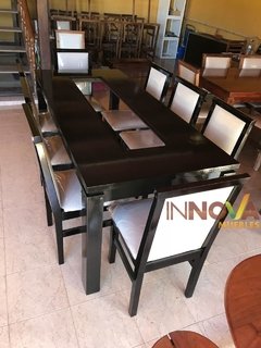 Mesa "Pradera" 2,00x0,90m con 8 sillas Danissa. Laqueadas en WENGUE. - INNOVA Muebles