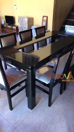 Imagen de Mesa "Pradera" 2,00x0,90m con 8 sillas Danissa. Laqueadas en WENGUE.