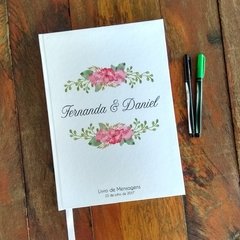 Livro de Mensagens personalizado com nome dos Noivos Flores Rosa - loja online