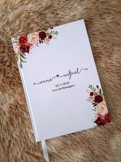 Livro de Mensagens com flores marsala e rosa