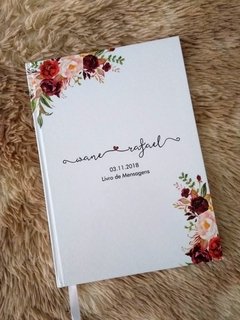 Livro de Mensagens com flores marsala e rosa na internet