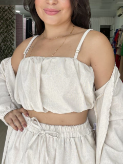 Conjunto Short + Cropped + Kinimono Valentina Cor: Linho Cru Tamanho:G - comprar online