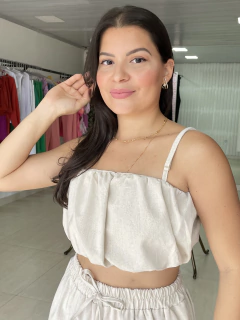Conjunto Short + Cropped + Kinimono Valentina Cor: Linho Cru Tamanho:G - comprar online