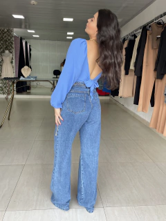 Cropped Polly Manga Longa Azul - comprar online