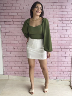 Cropped Polly Manga Longa Verde Militar - comprar online