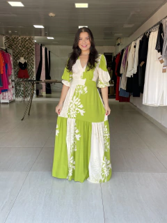 Vestido Fernanda Bege/Verde