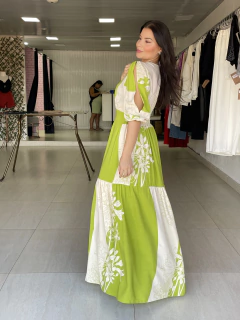 Vestido Fernanda Bege/Verde - comprar online
