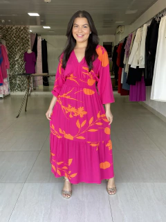 Vestido Marcela Pink com Laranja