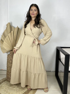 Vestido Haianne Manga longa Bege
