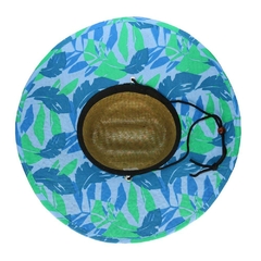 Sombrero guardavidas de paja ala estampado de plumas azules con cordón. 241430A - comprar online