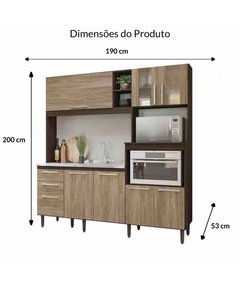 Kit Cozinha Piata Com 2 Portas de Vidro - Amendoa/Carvalho - Nicioli - comprar online