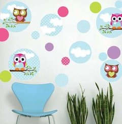 Kit De Vinilo Autoadhesivo Lechuzas Y Nubes Violeta Y Rosa - comprar online