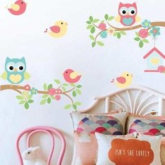 Vinilo Ramas Lechuzas Casita Coral - comprar online