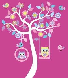 Kit De Vinilo Arbol Y Lechuzas Pastel - Tronco Blanco