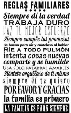 Frase En Vinilo Reglas Familiares Blanco 1 Metro X 60 Cm - comprar online