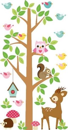 Vinilo Decorativo Arbol Y Animalitos Del Bosque - comprar online