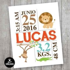 Lamina Imprimible Nacimiento Jungla Personalizada - comprar online