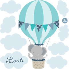 Vinilo Globo Aerostático Elefante Viajero Verde Agua personalizado - comprar online