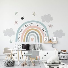 Vinilo Arcoiris Nórdico UNISEX con nubes y estrellas grande