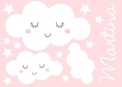 Vinilo Decorativo Nubes Con Carita Con Tu Nombre - tienda online