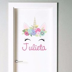 Vinilo Para Puerta Unicornio Ojitos Personalizado