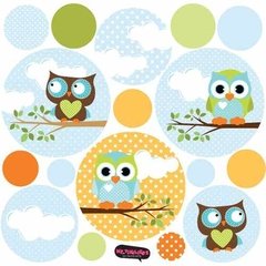 Kit De Vinilo Autoadhesivo Lechuzas Y Nubes Celeste - comprar online