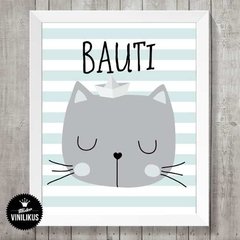 Lámina Imprimible Decoración Personalizada Gato Marinero - Mister Vinilikus