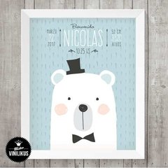 Lamina Imprimible Nacimiento Oso Con Galera Personalizada - comprar online