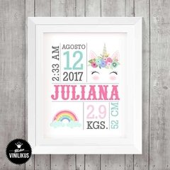 Lámina Imprimible Nacimiento Unicornio Pastel Personalizada - comprar online