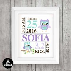 Lamina Imprimible Nacimiento Buhos Personalizada