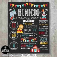 Lámina Imprimible Pizarra Circo Personalizada Primer Año - comprar online