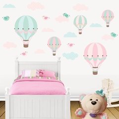 Vinilo Decorativo Globos Aerostáticos Agua Y Rosa Pastel