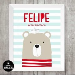 Lámina Imprimible Decoración Personalizada Oso Marinero - comprar online
