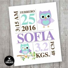 Lamina Imprimible Nacimiento Buhos Personalizada - comprar online