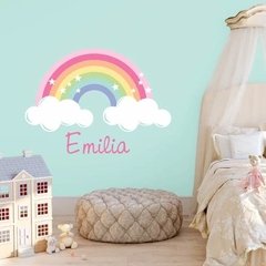 Vinilo Decorativo Arco Iris Pastel Con Tu Nombre - Mister Vinilikus