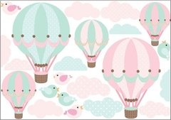 Vinilo Decorativo Globos Aerostáticos Agua Y Rosa Pastel - comprar online