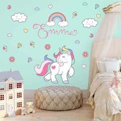 Vinilo Unicornio Arcoiris Pastel Personalizado Con Tu Nombre