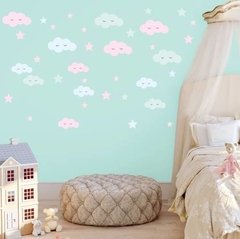 Vinilo Decorativo Kit Nubes Y Estrellas Pastel - tienda online