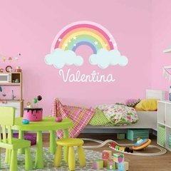 Vinilo Decorativo Arco Iris Pastel Con Tu Nombre
