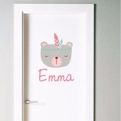 Vinilo Para Puerta Osita Con Tu Nombre Personalizado