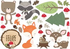 zorrito, bosque, animalitos, ciervito, ciervo, mapache, nordico, 