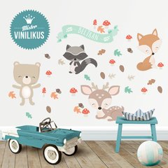 Vinilo Animalitos del Bosque Nórdico pastel X L