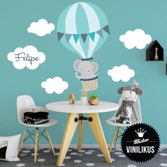 Vinilo Globo Aerostático Elefante Viajero Verde Agua personalizado - Mister Vinilikus