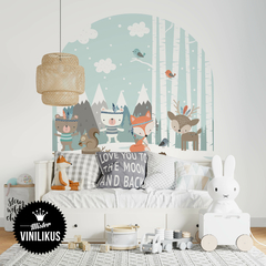 ARCO MURAL ANIMALITOS DEL BOSQUE AGUA ZORRITO OSITO CIERVITO DECO INFANTIL CUARTO DE BEBEU
