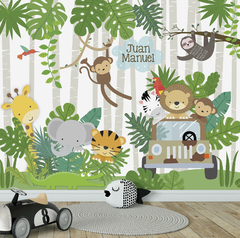 jungla selva animalitos de la selva arboles leon tigre elefante cebra mono personalizado