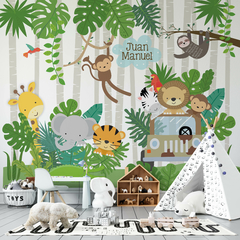 jungla selva animalitos de la selva arboles leon tigre elefante cebra mono personalizado