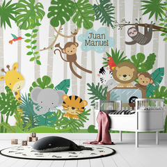 jungla selva animalitos de la selva arboles leon tigre elefante cebra mono personalizado