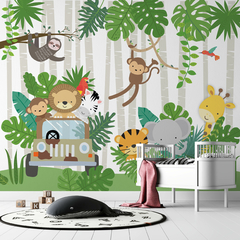 jungla selva animalitos de la selva arboles leon tigre elefante cebra mono personalizado