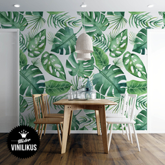 Empapelado Vinilico Pared Hojas Tropicales Acuarela